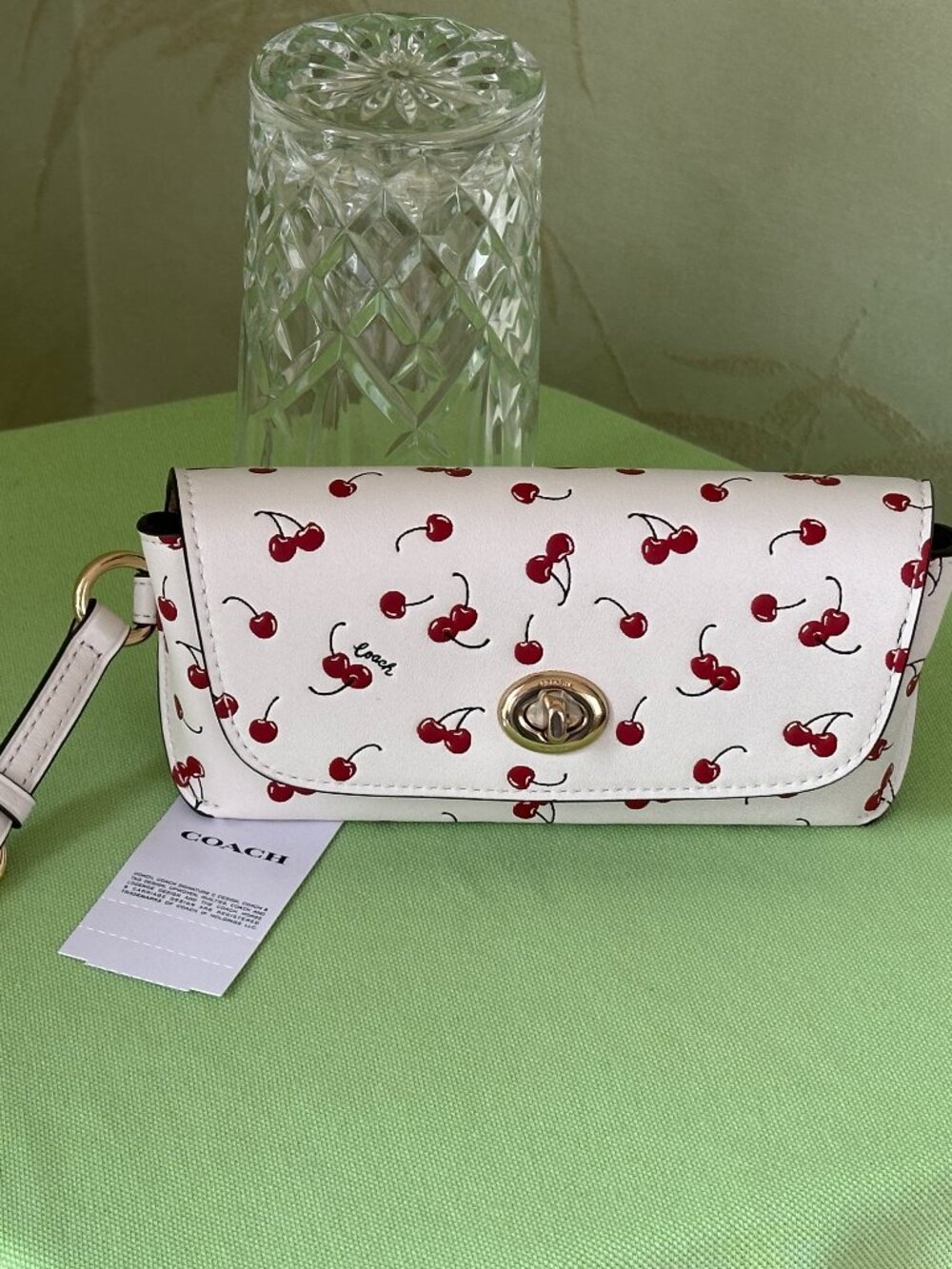 COACH SUNGLASS CASE W/ CHERRY PRINT:NWT CHALK/MULTI CFA49